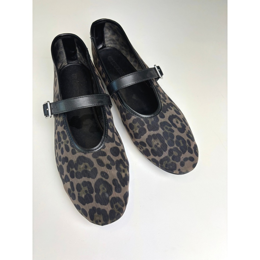 Cushionaire Mary Jane Flats Mesh Leopard Print Women 10M Buckle Strap Comfort